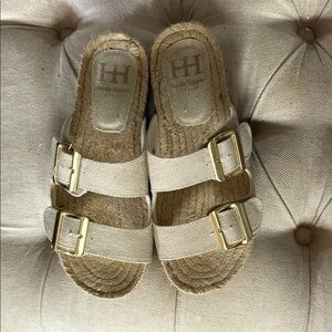 Haute Hippie Beige Sandals with Gold Buckles
